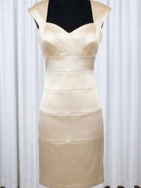 Jax Satin Champagne Cap Sleeve Structured Midi Dress